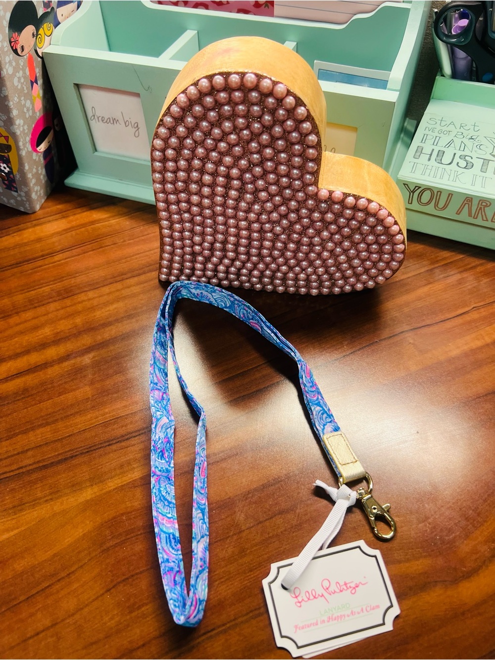 New Lilly Pulitzer Blue Pink Paisley Lanyard with Gold Clasp